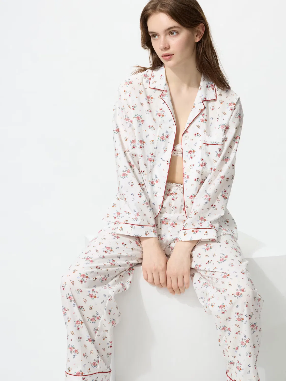 Пижама Uniqlo, хлопковая, кремовая