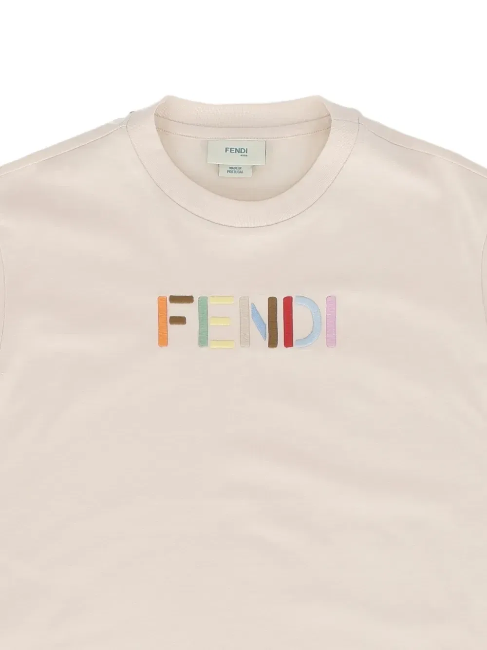 Футболка хлопковая с вышитым логотипом Fendi Kids, бежевый — фото 3