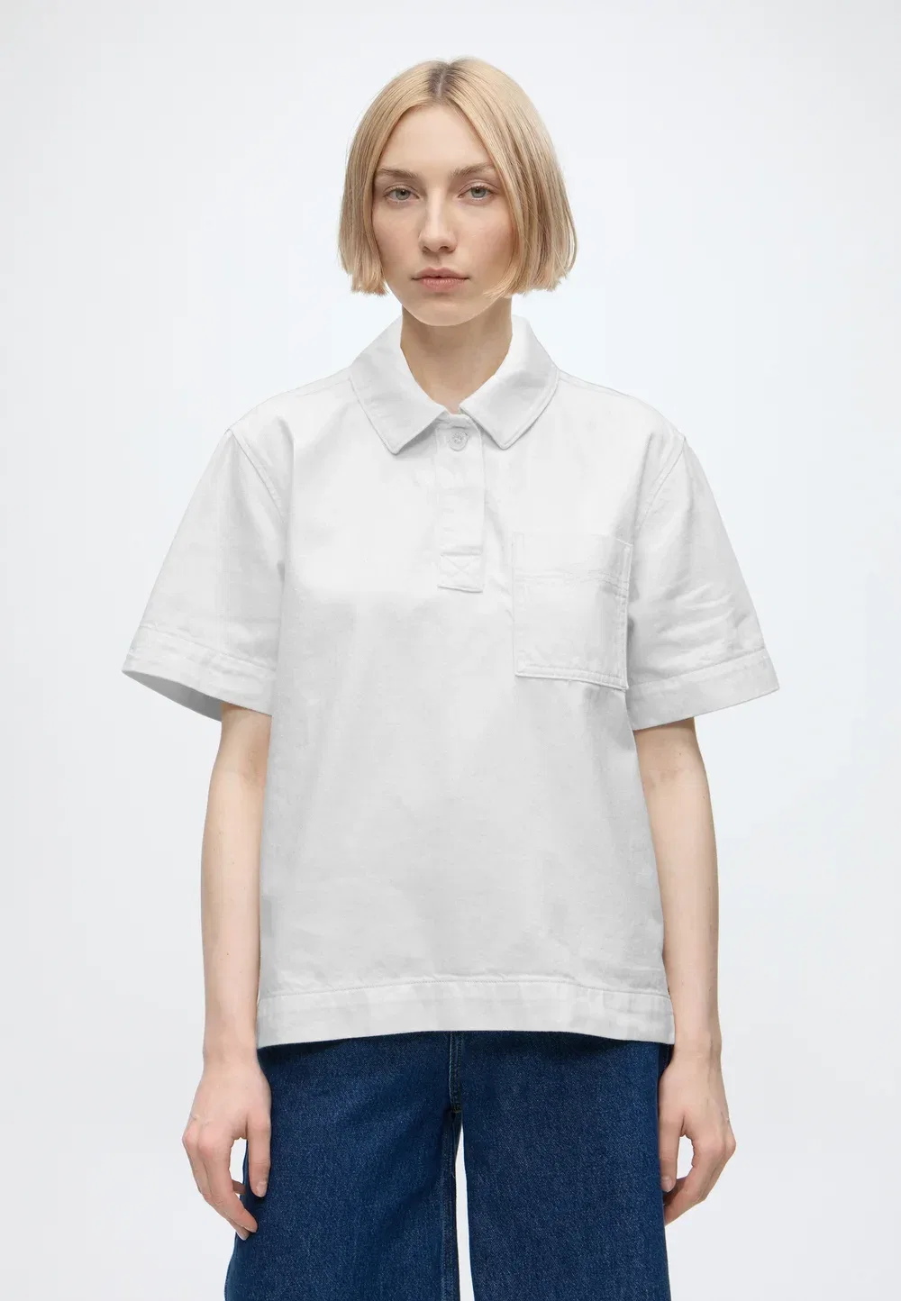 Блузка Lacoste White, на пуговицах, деним, однотонная