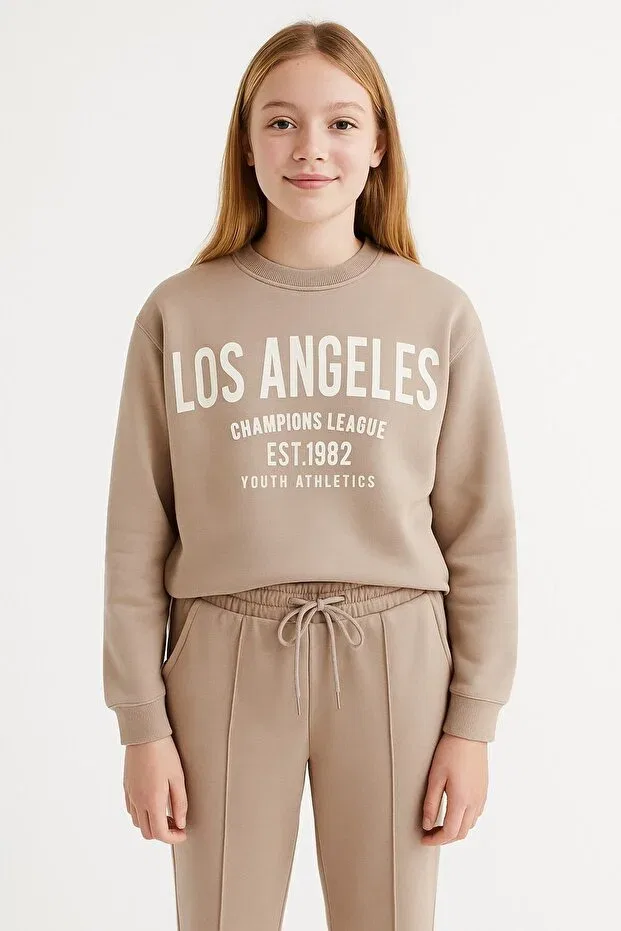 Детский спортивный комплект для девочек Los angeles girls' tracksuit set Seabubbles, Beige — фото 4