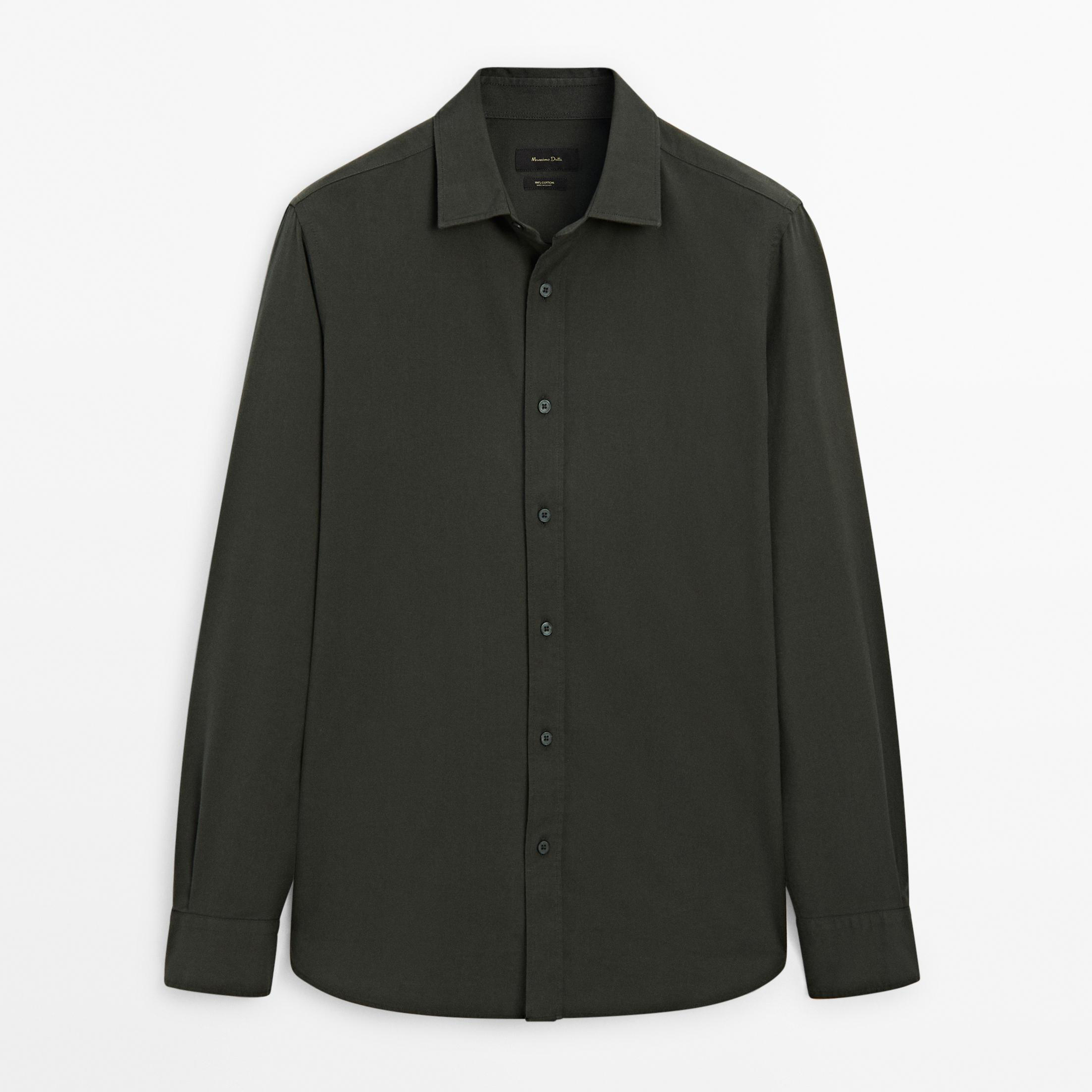 

Рубашка из 100% хлопка, облегающая, из твила Massimo Dutti, темно-зеленый