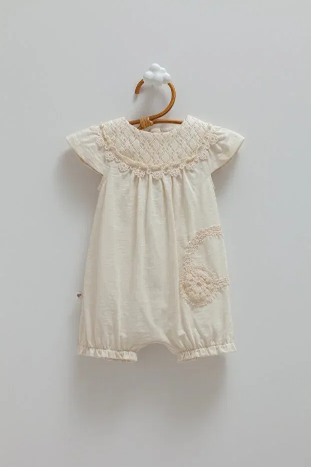 Детское боди-комбинезон для девочек кружевной Caramell, Beige