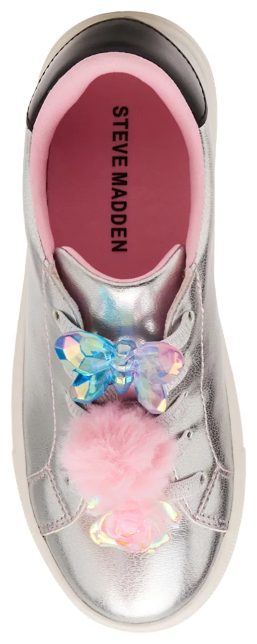 Детские кроссовки для девочек с принтом бабочки и цветов, модель Jolive Sneaker, Steve Madden, Silver — фото 4
