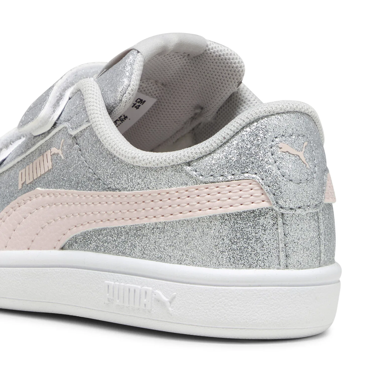 Детские кроссовки для девочек с блестками Smash 3.0 Glitz Glam Puma, Grau / Rosa — фото 2