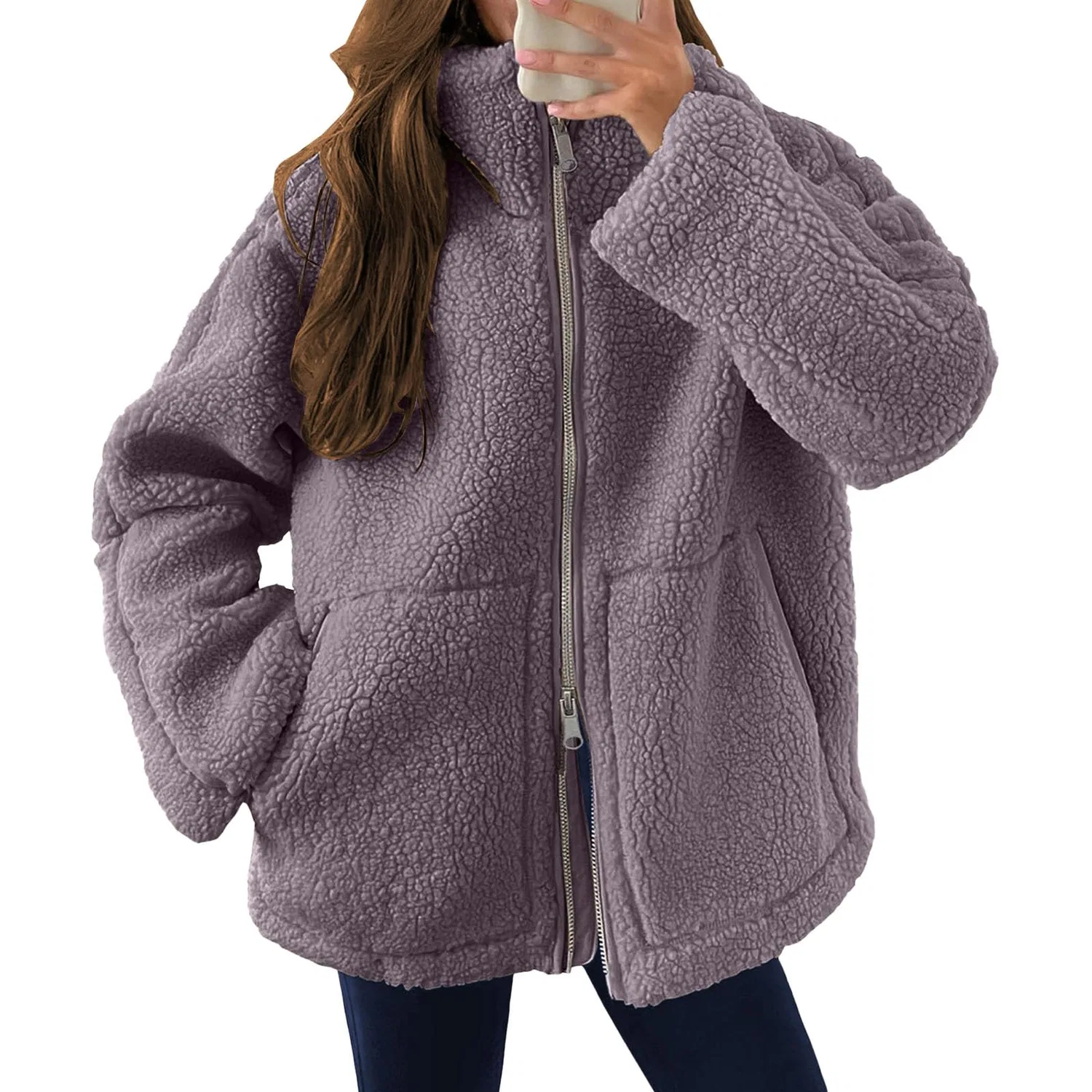 Женское пальто с принтом Oversized Jacket Zipper Pockets Casual, Viola