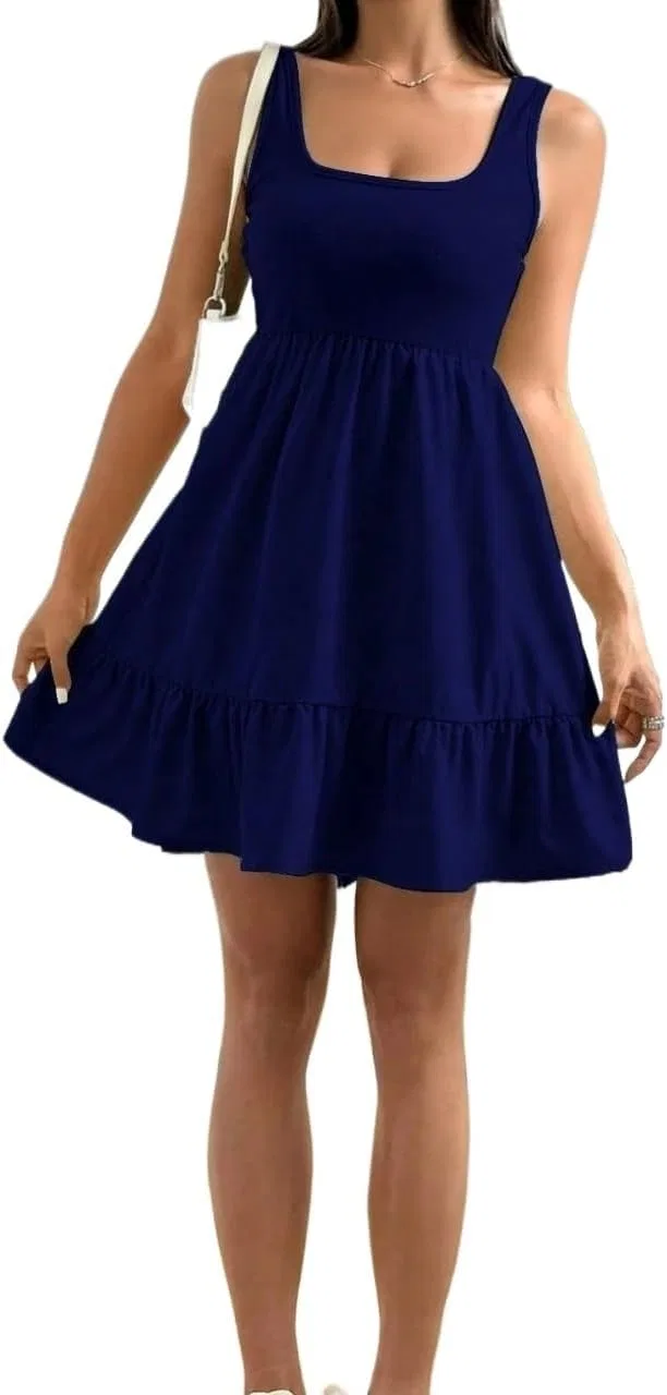 Женское короткое платье A-силуэта с рюшами Knitted, Navy Blue