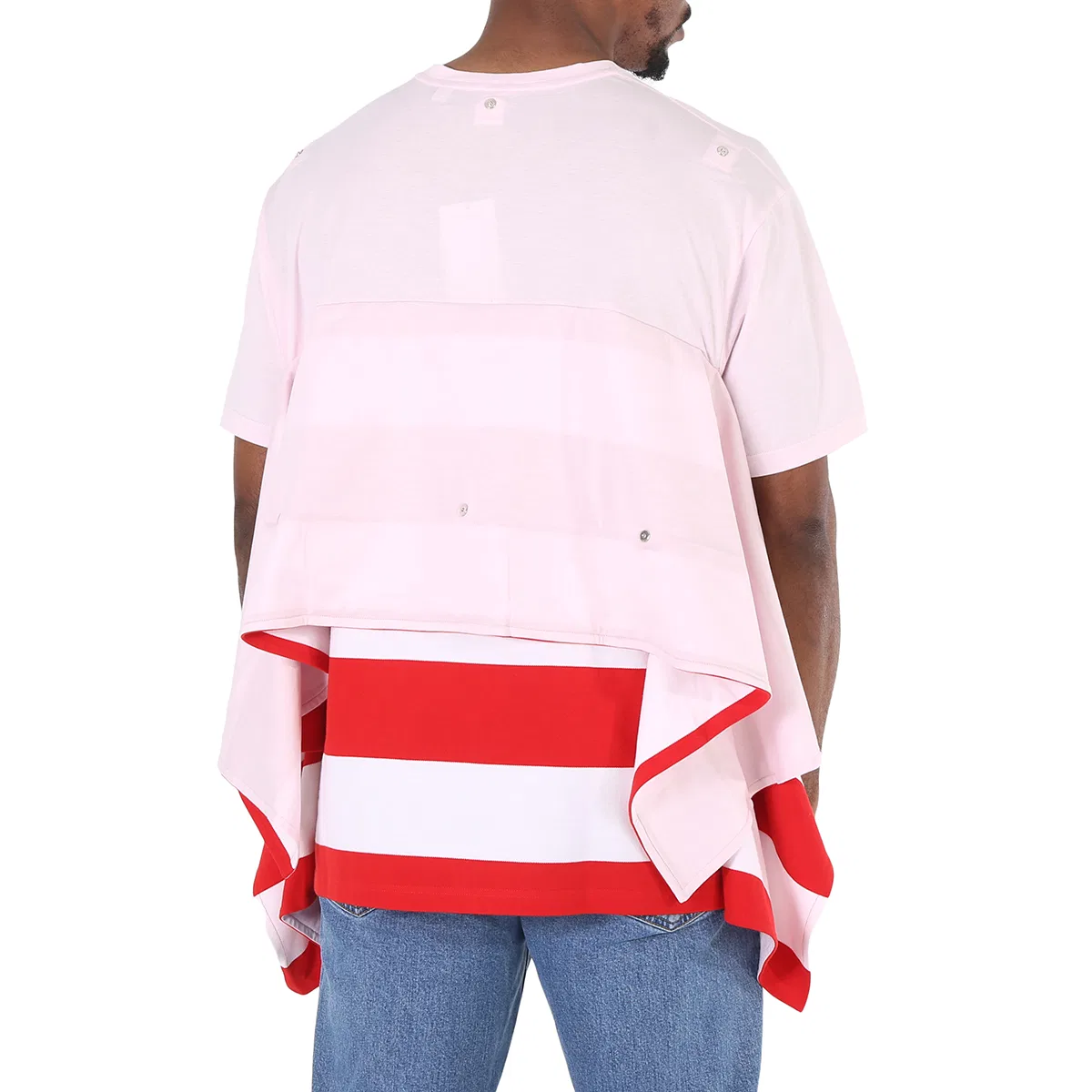 Футболка оверсайз с накидкой и принтом Pale Pink Striped Cape Detail Cotton Oversized T-shirt Burberry, Pale Pink — фото 4