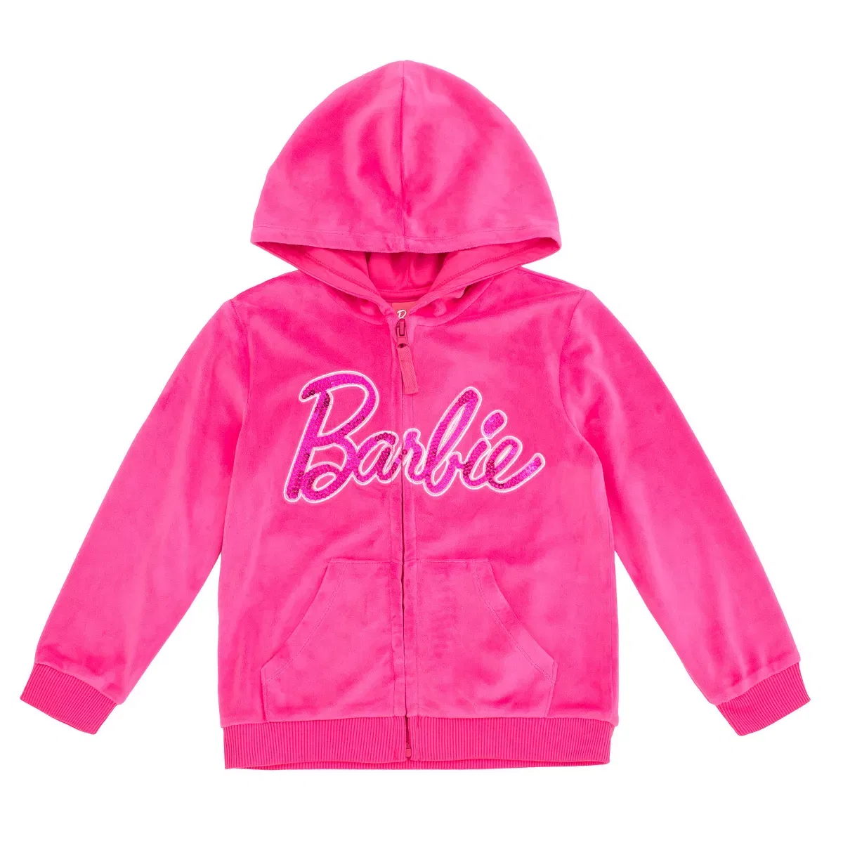 Детский спортивный комплект для девочек с принтом Barbie Velour Matching Family Zip Up Hoodie Tracksuit Pants Outfit Set Toddler Barbie, Pink — фото 4