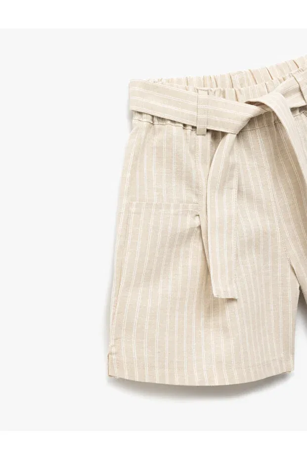 Детские шорты для девочек льняные с поясом Striped Koton, Ecru Striped — фото 3