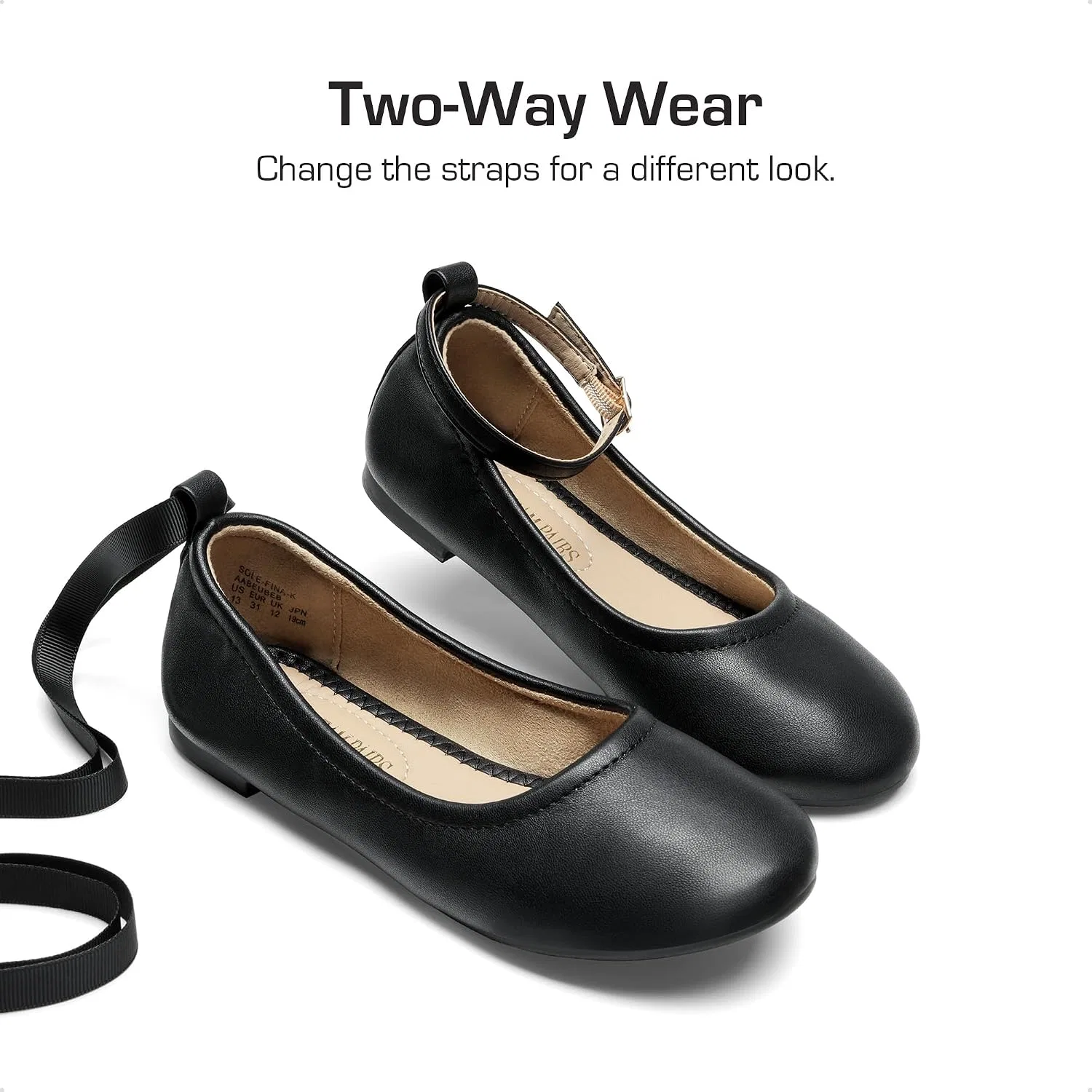 Детские балетки для девочек с ремешком на щиколотке DREAM PAIRS, Black — фото 2