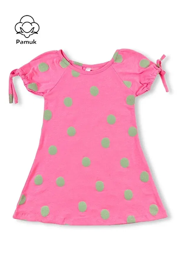 Детское платье для девочек с принтом Balloon Sleeve Pink Polka Dot Difa Kids, Pink