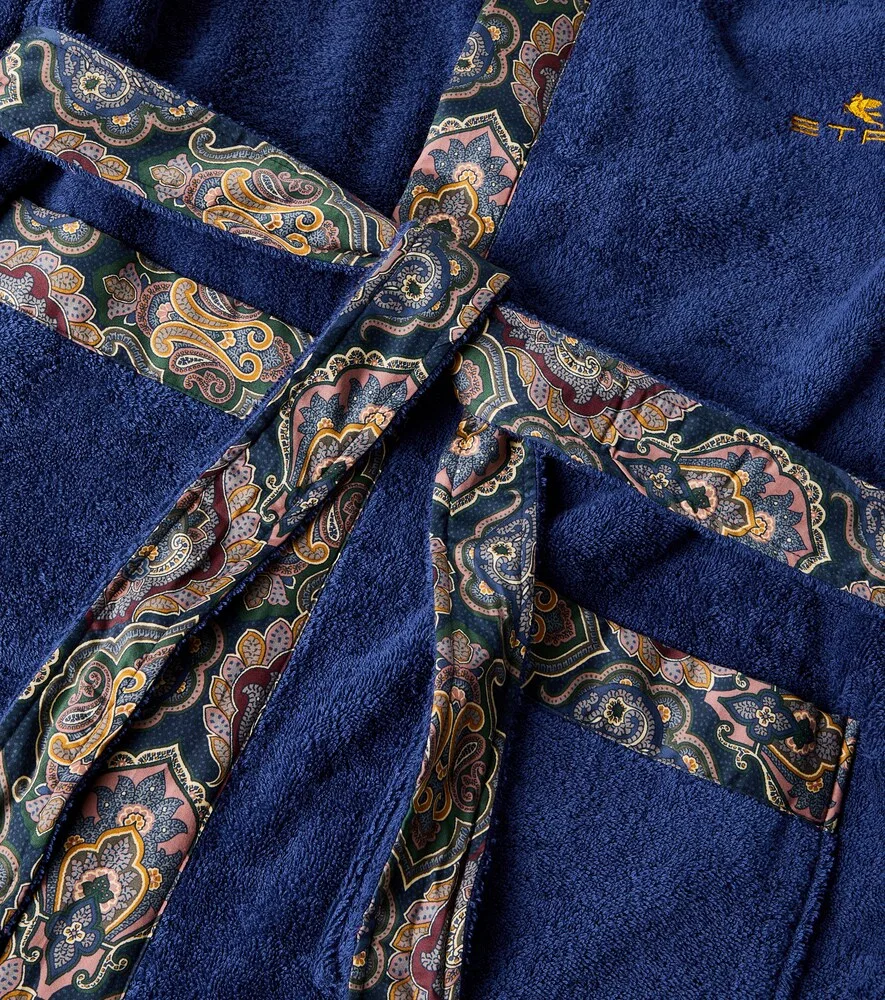 Хлопковый махровый халат с узором пейсли Etro, синий — фото 2