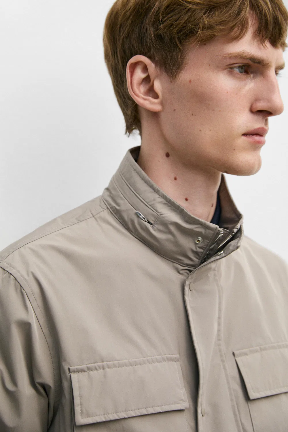 Куртка Massimo Dutti, из технической ткани с карманами, серый меланж — фото 4