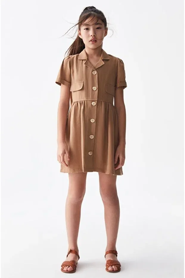 Детское платье-рубашка для девочек хлопковое Limi girl soft texture cargo shirt dress Nk Kids, Camel