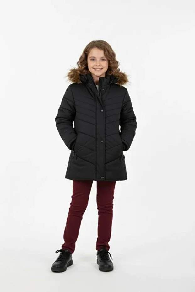 Детское зимнее пальто для девочек с капюшоном bgl-st04886 Baglan, Black