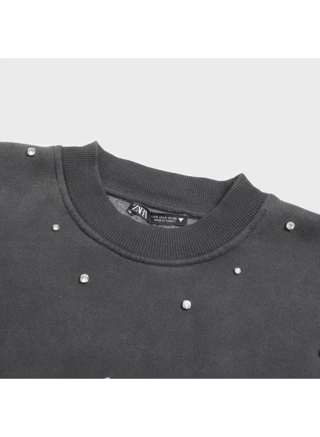 Худи с искусственной подкладкой из флиса укороченное Zara, темно-серый — фото 4