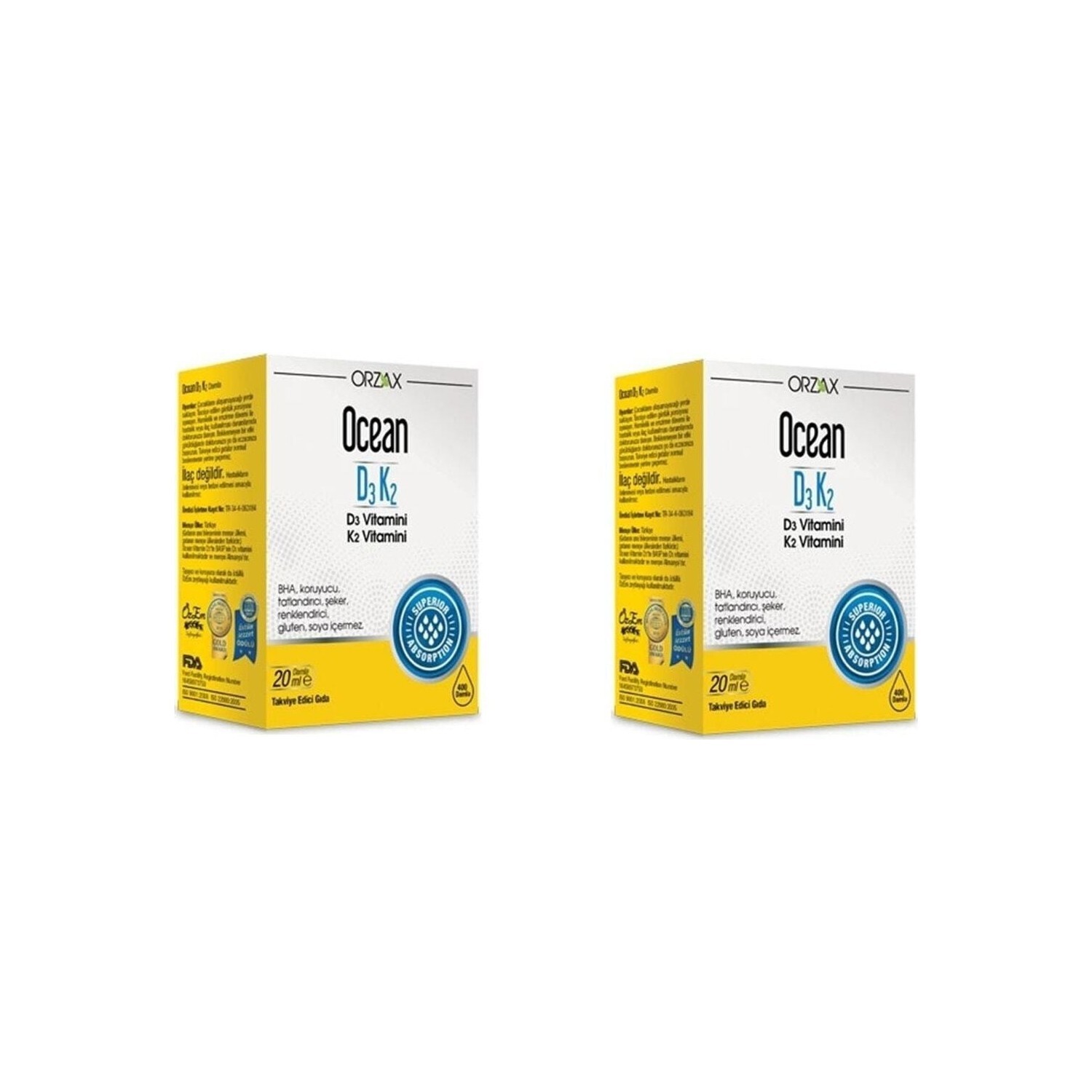 

Витаминные капли Orzax Ocean D3 / K2, 2 флакона по 20 мл