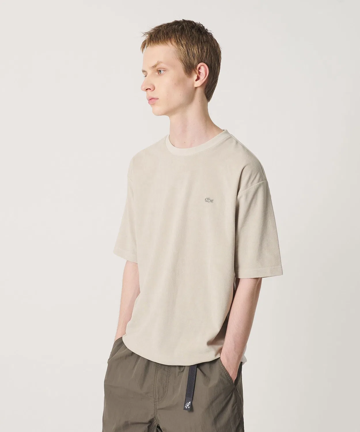 Мужская футболка с коротким рукавом из пике LACOSTE for BEAUTY&YOUTH One Tone Pile, Бежевый
