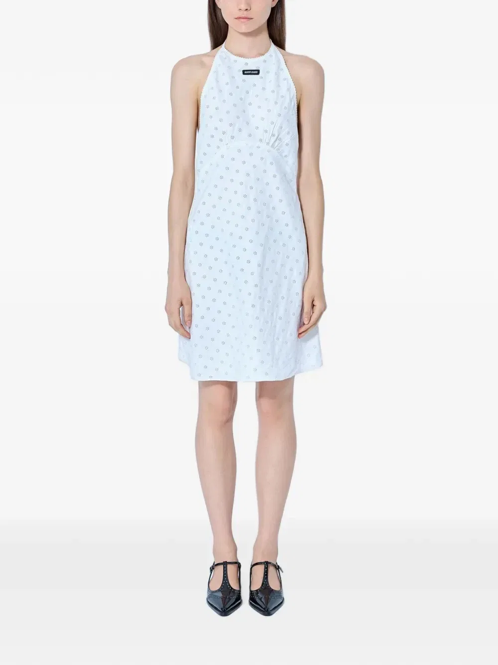 Мини-платье из крепдешина с кружевными вставками MIU MIU, белый