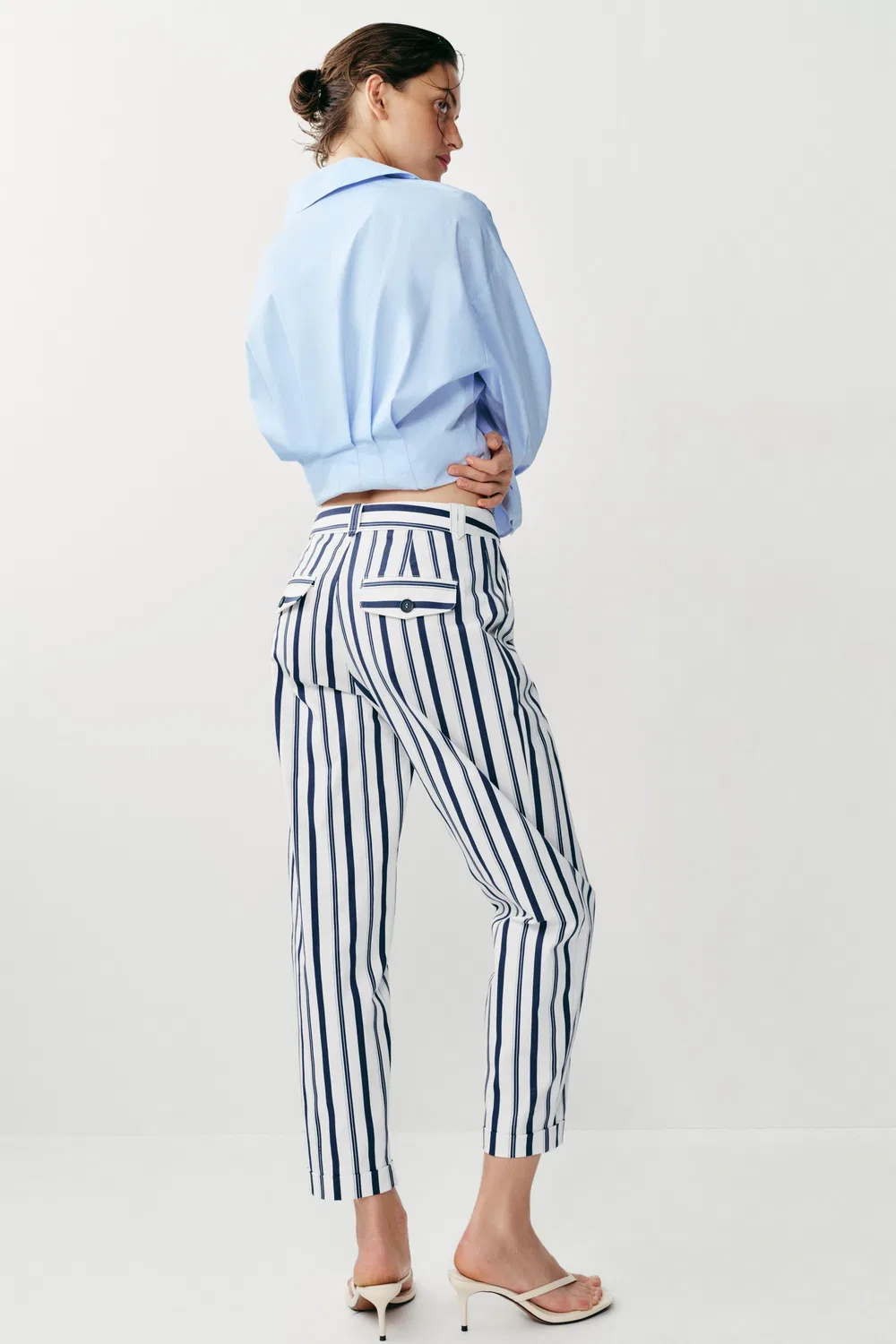 Полосатые чиносы ZARA, Ecru/Navy — фото 4