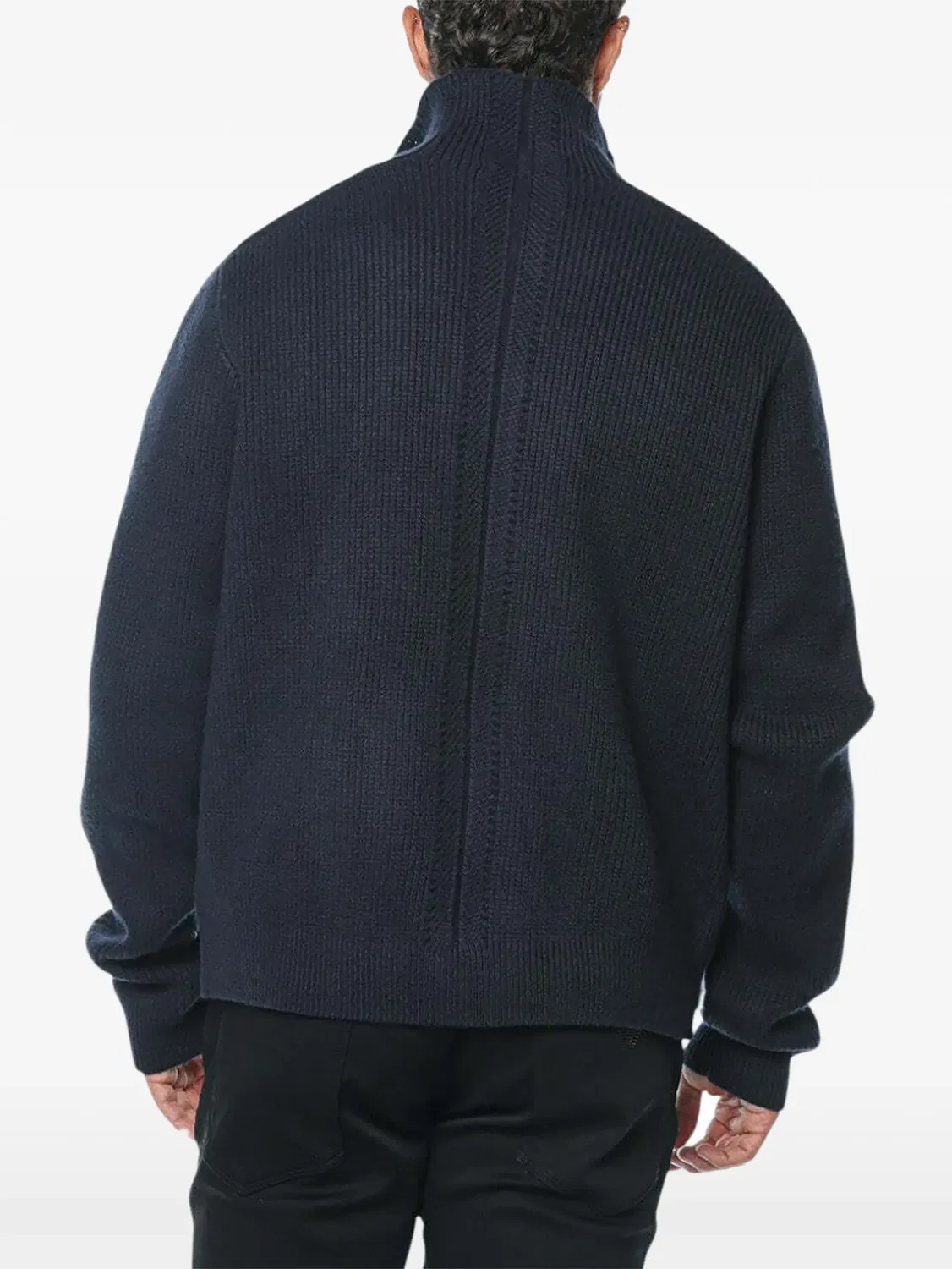 Emporio Armani Вязаный шерстяной кардиган в рубчик, синий — фото 4