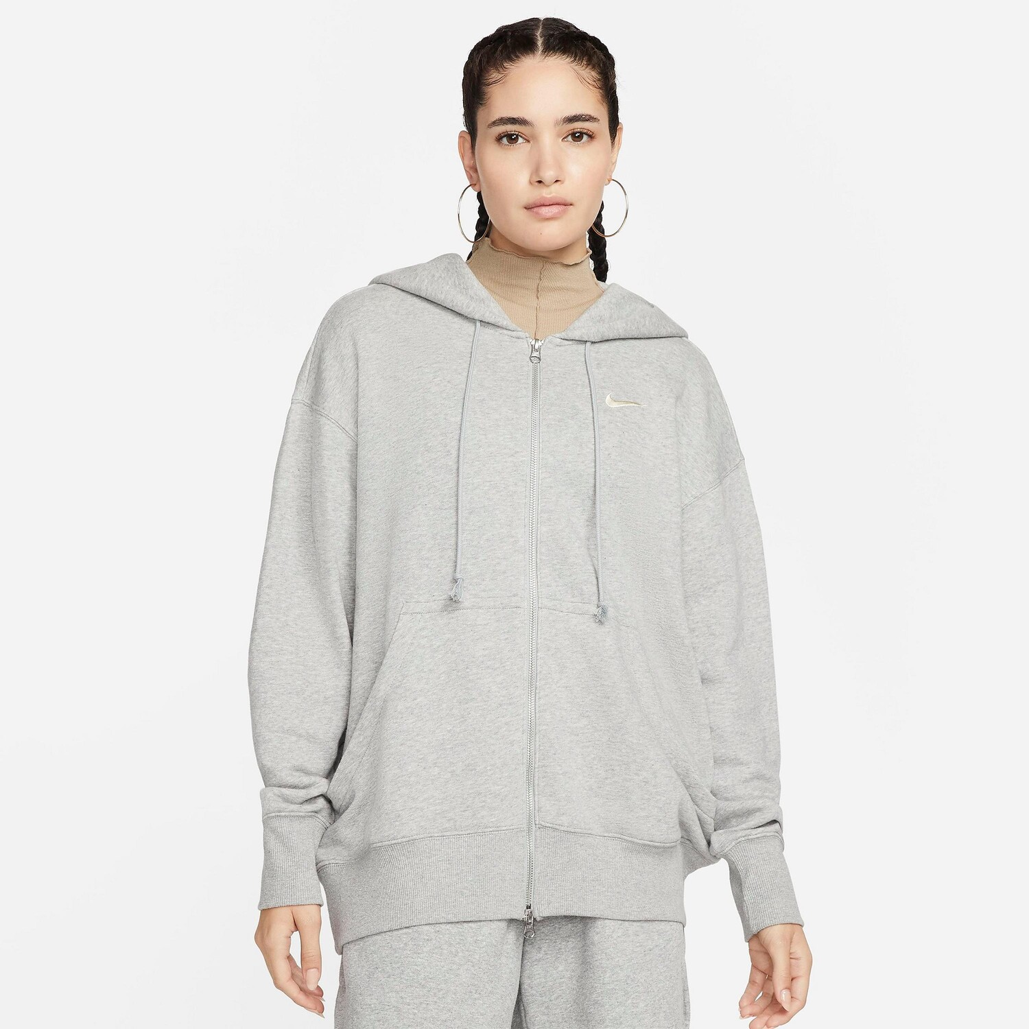

Женская толстовка Nike Sportswear Phoenix Fleece Oversized с молнией во всю длину, серый