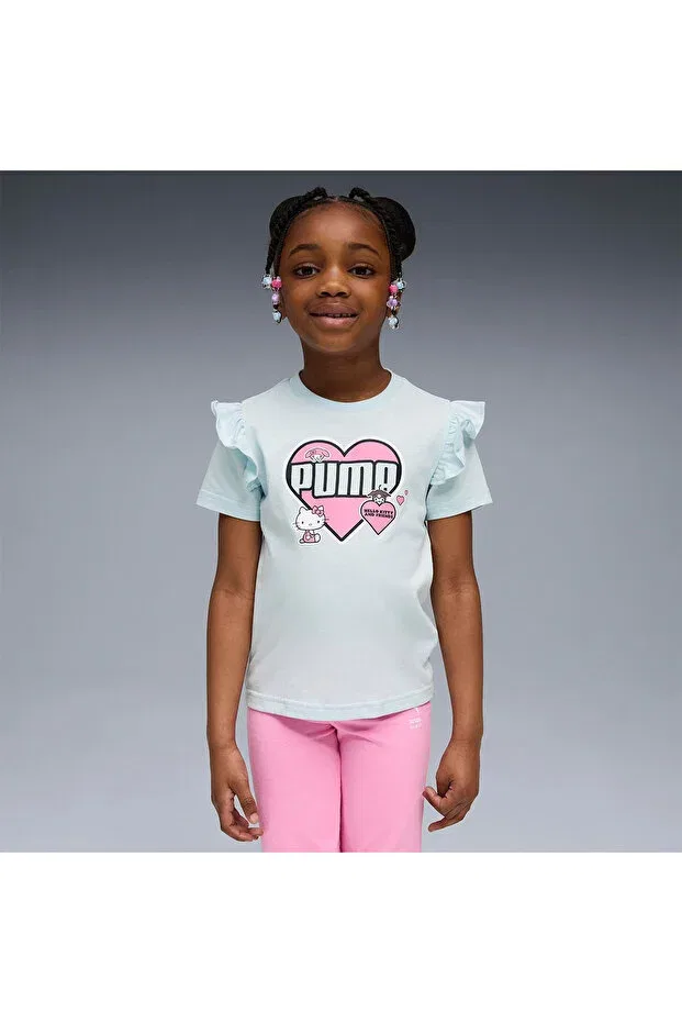 Детская хлопковое футболка для девочек с принтом Hello Kitty Puma, Blue