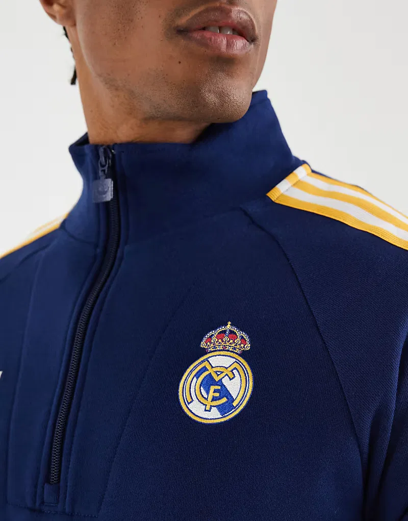 Футболка Adidas Performance Real Madrid Originals с половинной молнией, темно-синяя — фото 2