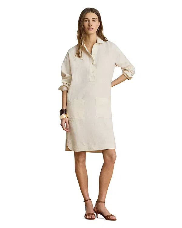 Женское льняное платье-рубашка Linen shirtdress Ralph Lauren, Winter Cream