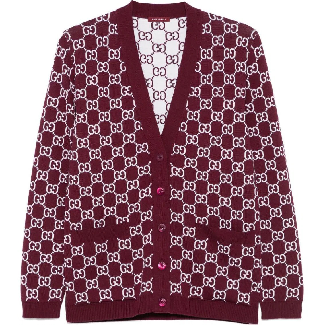 Женский жаккардовый кардиган на пуговицах Reversible Gg Jacquard GUCCI, Burgundy