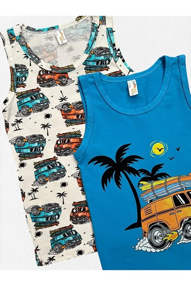 Детский комплект маек для мальчиков с принтом Elmas Kids, Blue - White — фото 3
