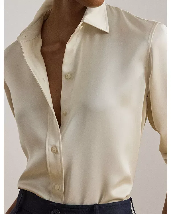 Женская блуза из шифона Classic fit georgette shirt Ralph Lauren, Winter Cream — фото 4