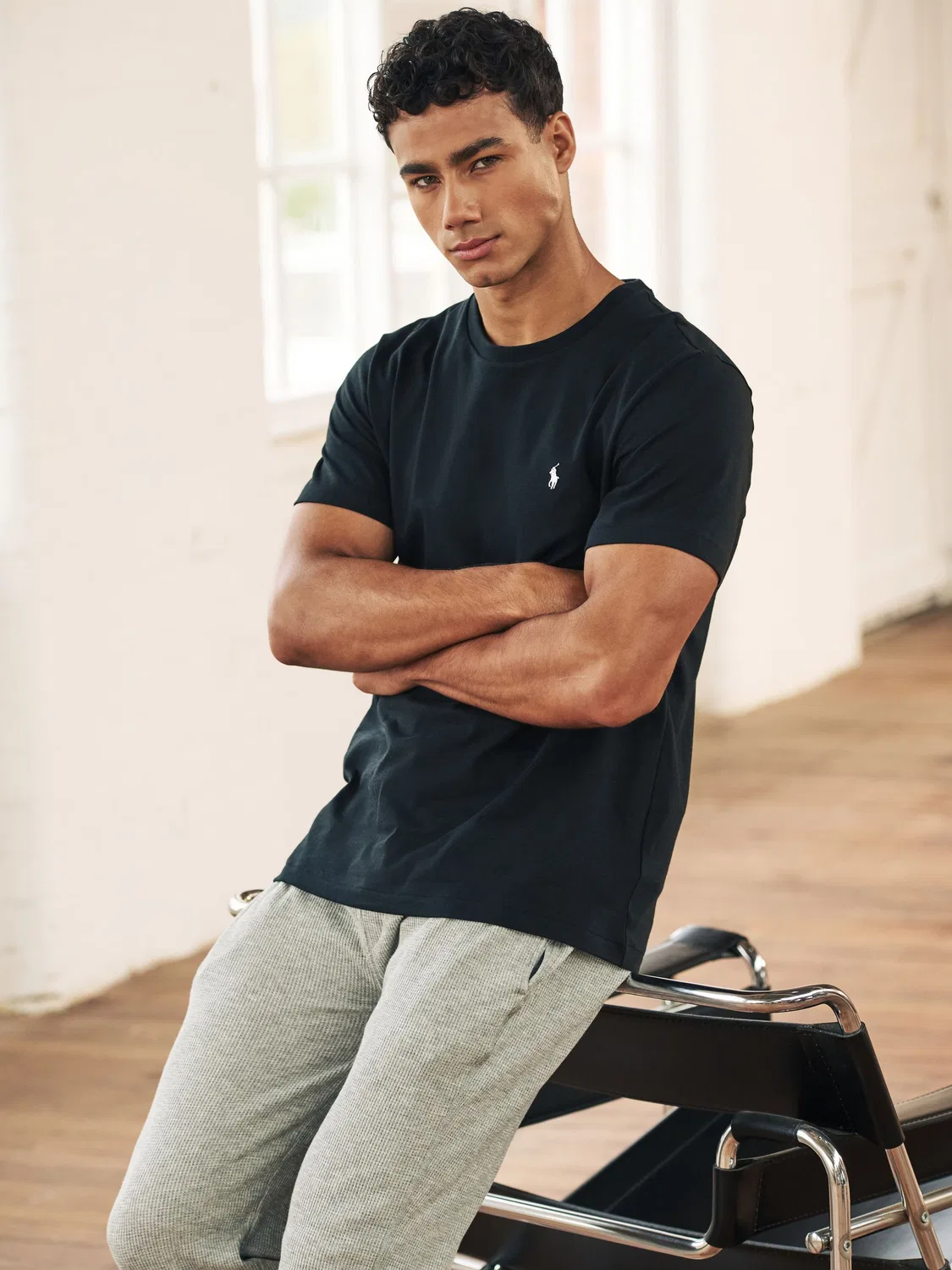 Черная хлопковая футболка с короткими рукавами и логотипом Polo Ralph Lauren
