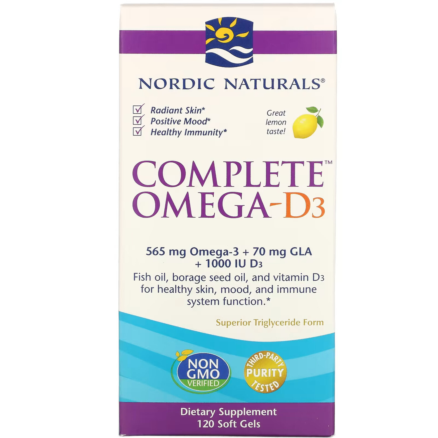 

Nordic Naturals, Полный комплекс Омега-D3, лимон, 500 мг, 120 капсул