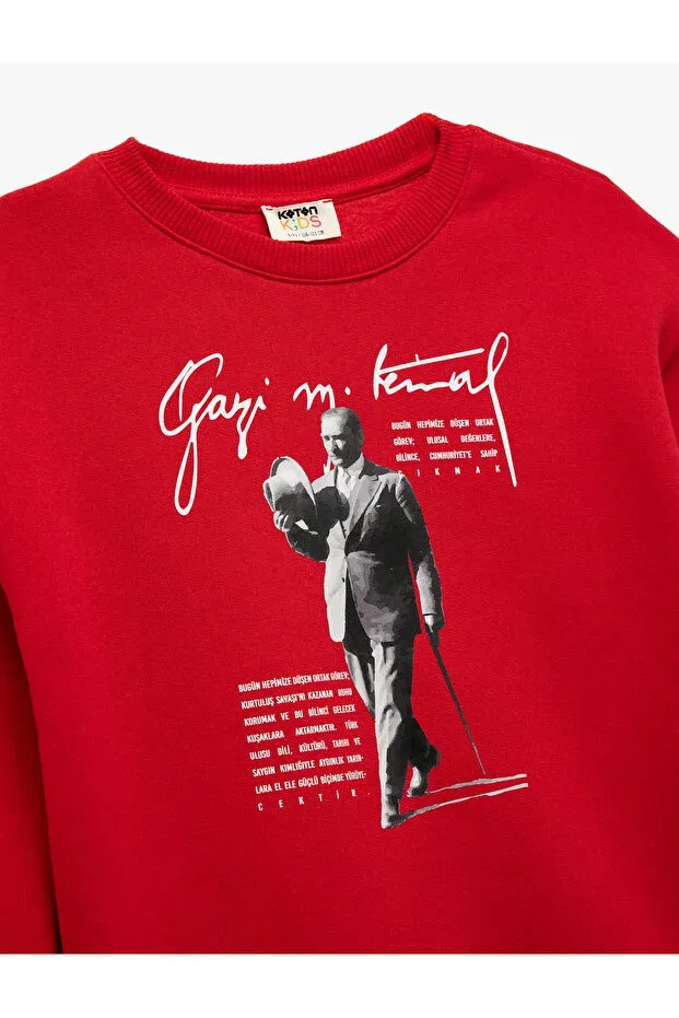 Детские свитшот для девочек с принтом Atatürk Printed Koton, Red — фото 3