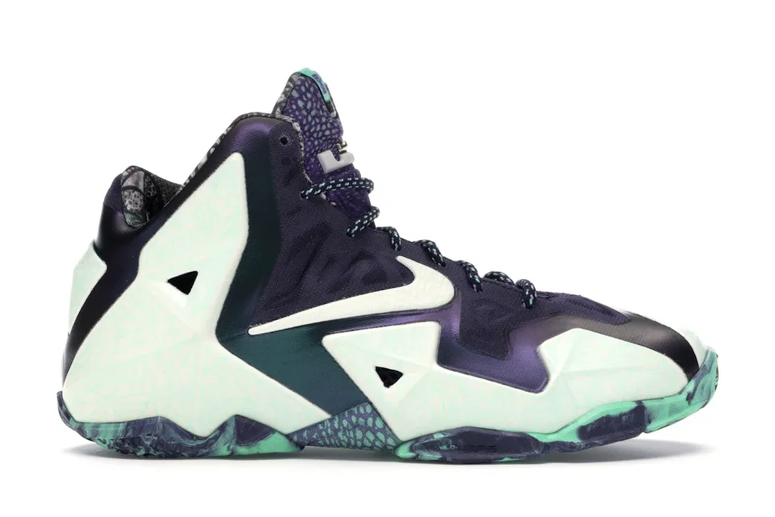 Детские кроссовки для мальчиков с высокой посадкой Nike LeBron 11, Cashmere/Green Glow-Purple Dynasty