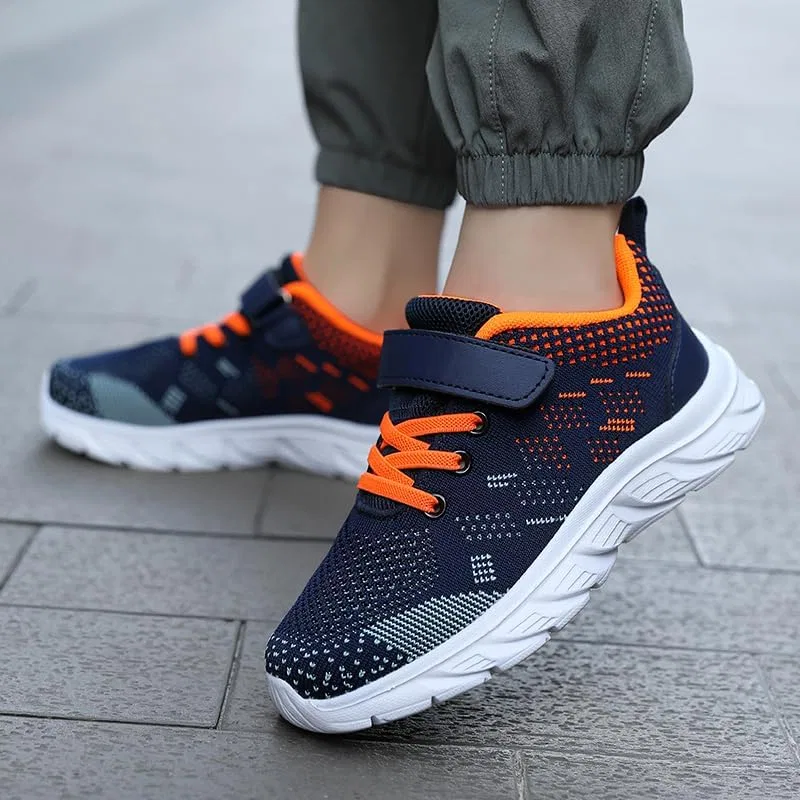Детские кроссовки для мальчиков дышащие с липучкой GLYGML, Dark Blue Orange — фото 2