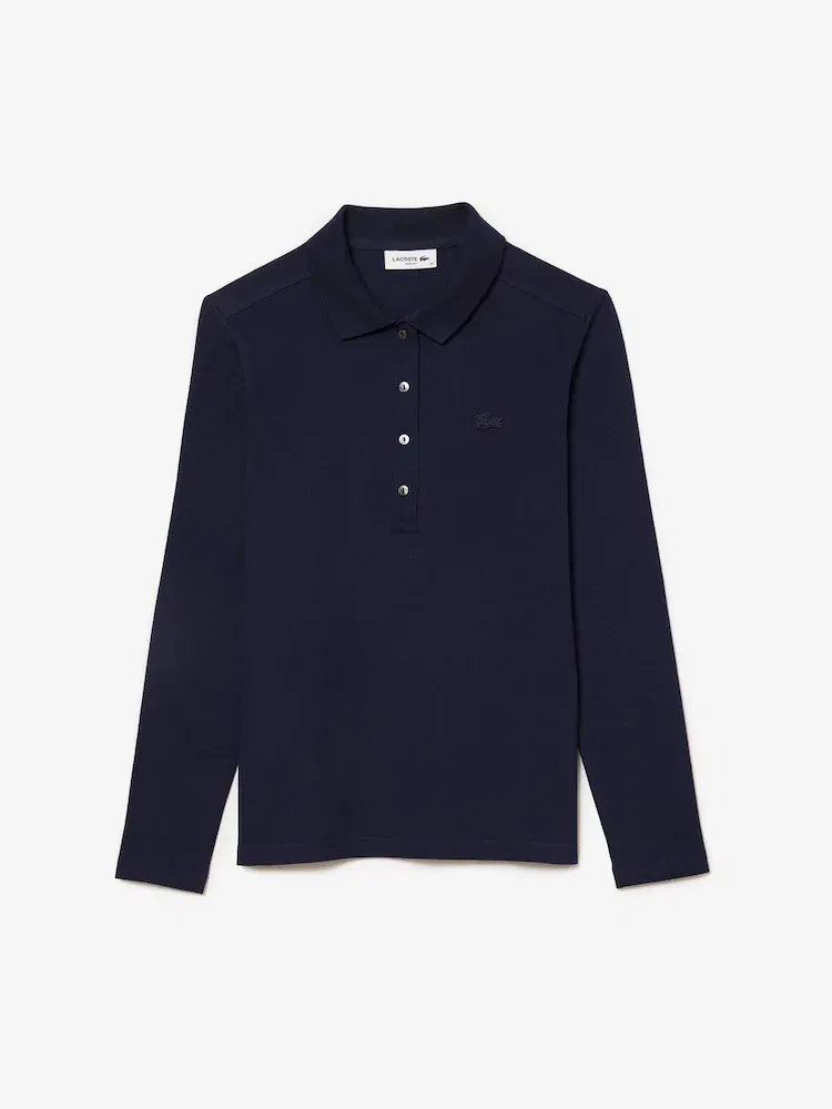 Рубашка поло женская LACOSTE, Slim-fit, длинный рукав, белая — фото 4