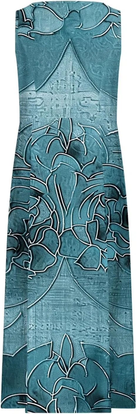 Женское летнее платье без рукавов с принтом, Comfort Cotton Linen, C Sky Blue — фото 4