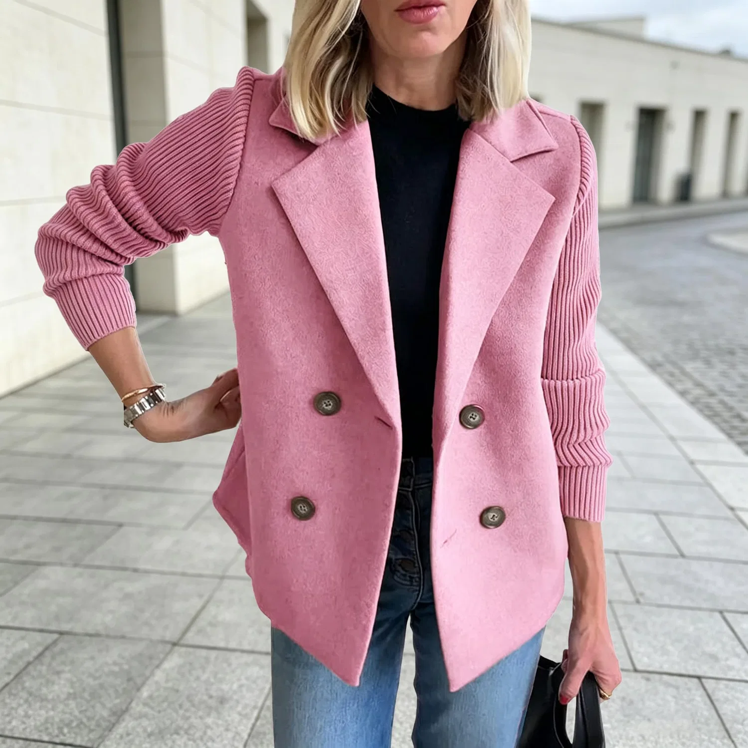 Женское пальто из смесовой шерсти двубортное, Rosa — фото 2