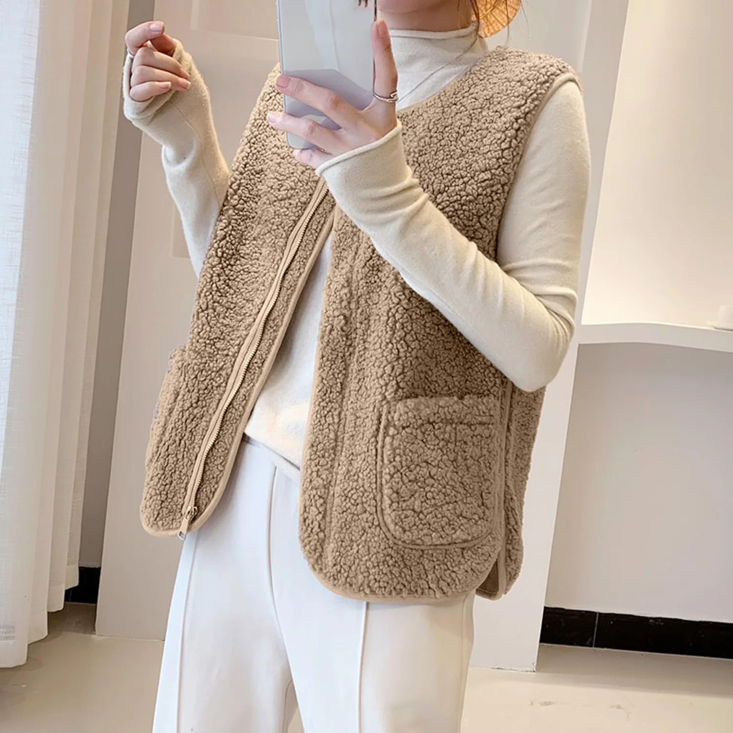 Женский безрукавный жилет с флисом, модель Winter Warm, бренд, a01 khaki — фото 2