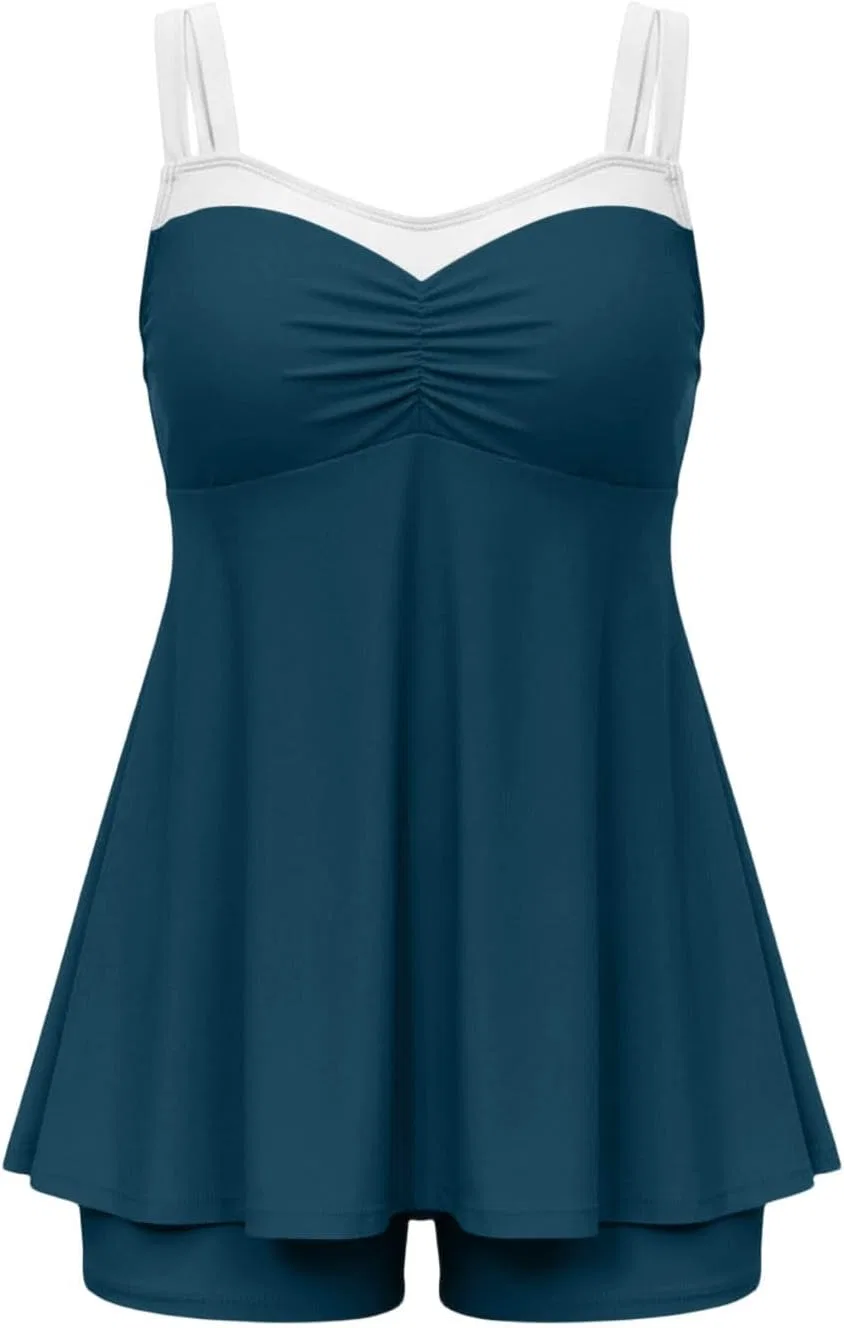 Женский танкини с цветочным принтом, цветовая блокировка, Black/Navy — фото 4
