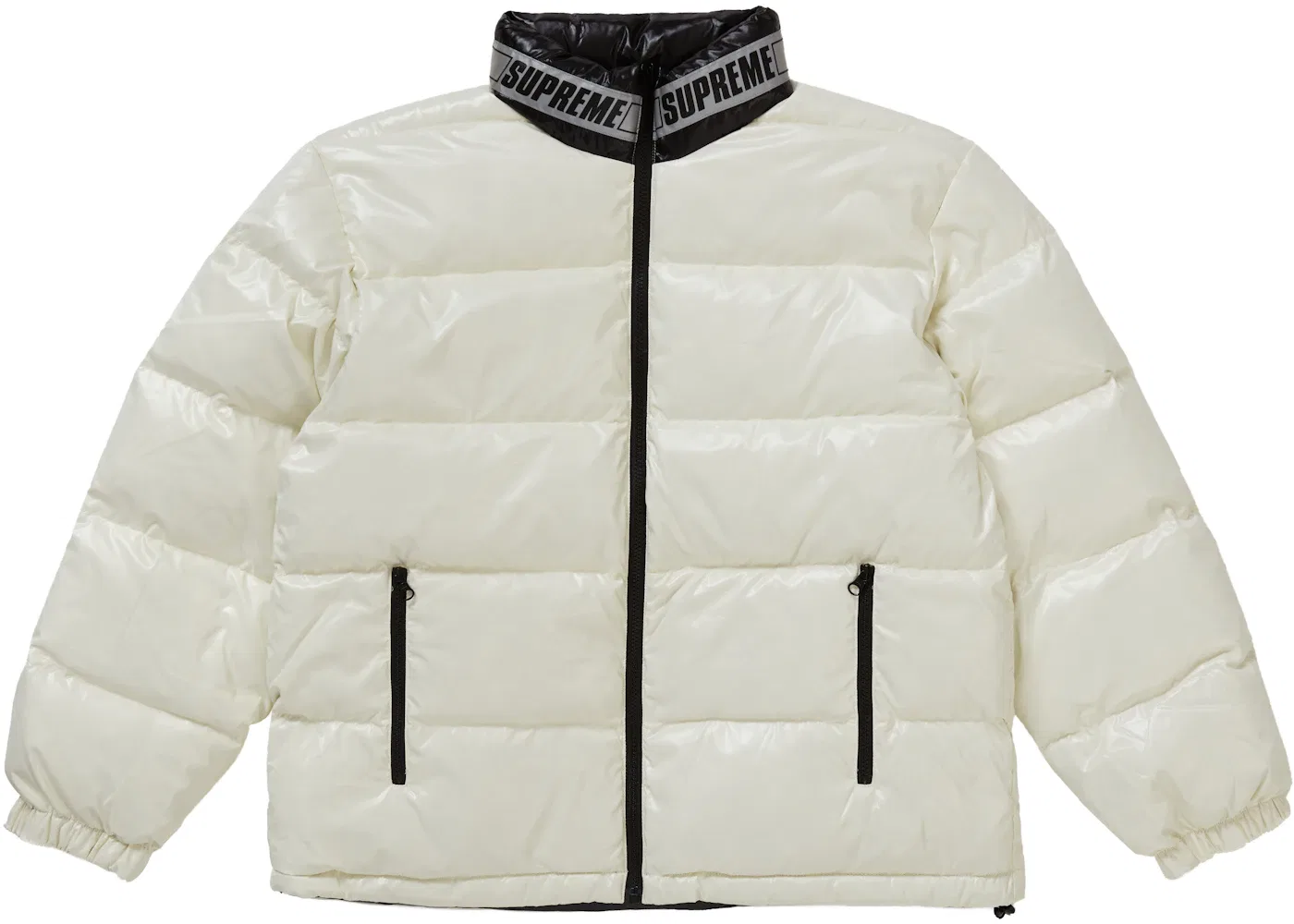 Мужская куртка пуховик двухсторонняя блестящая Supreme Puffy Jacket, White — фото 3