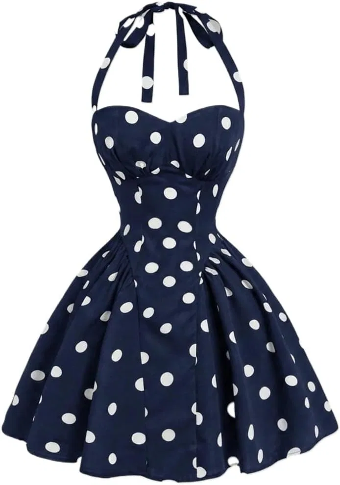 Женское летнее платье миди с горошком, Navy Blue