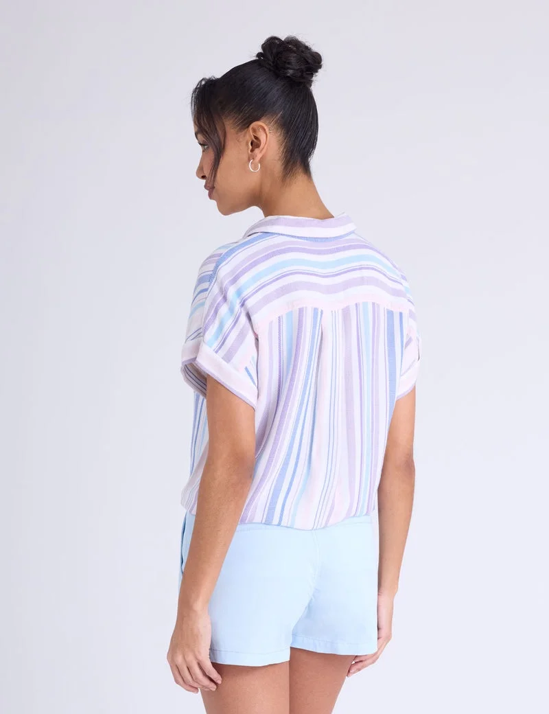 Женская рубашка U.S. Polo Assn. Tie Front Stripe Dolman, голубой/фиолетовый/розовый — фото 2