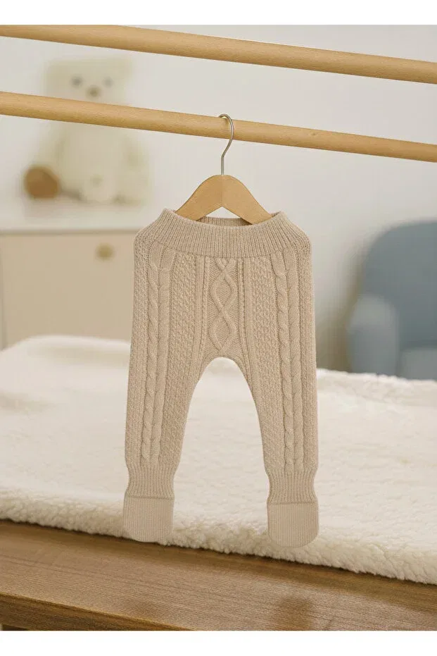 Детские леггинсы для девочек вязаные Nimini Kids, Brown-Beige — фото 3