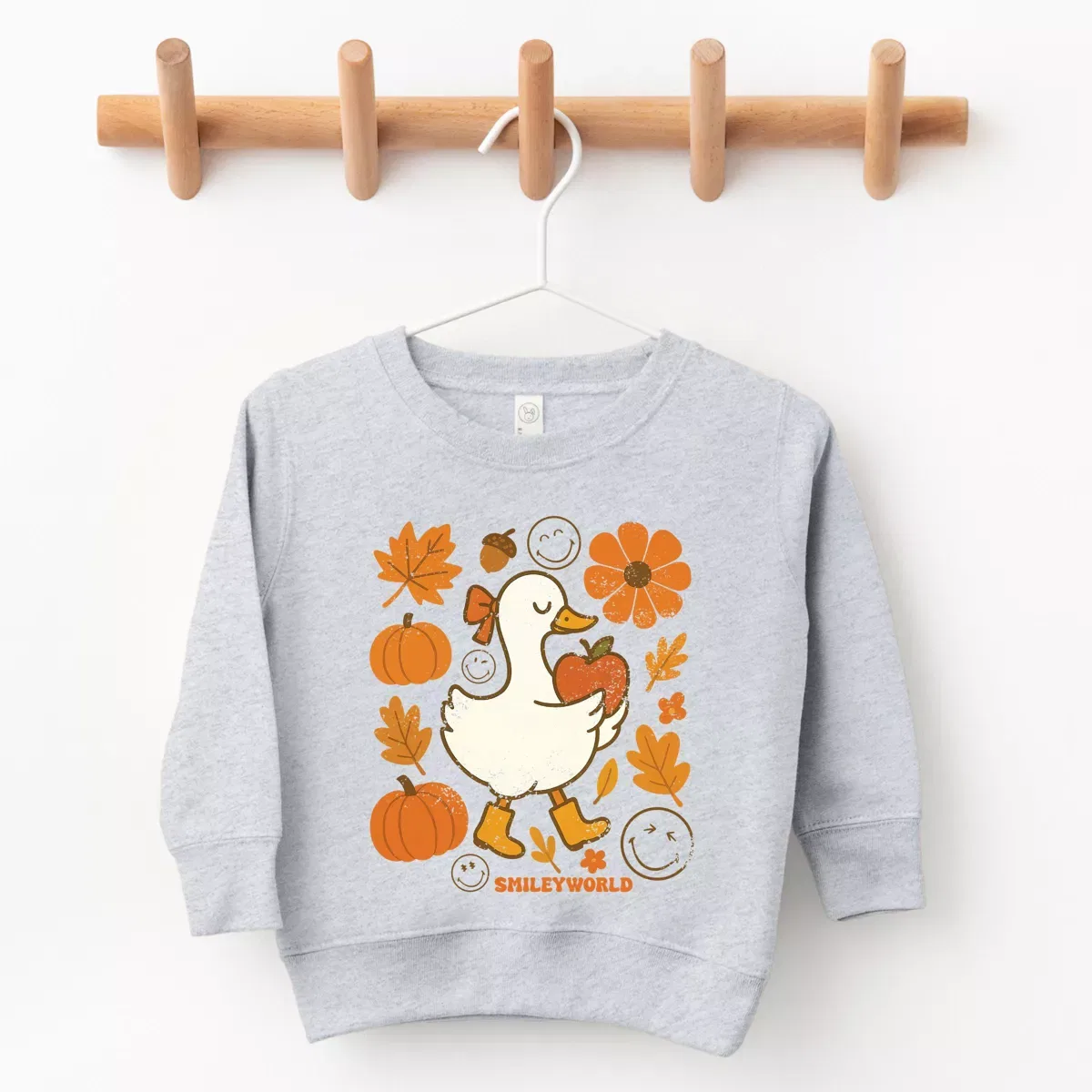 Детский свитшот с принтом SmileyWorld Goose Autumn The Juniper Shop, Heather Grey — фото 2