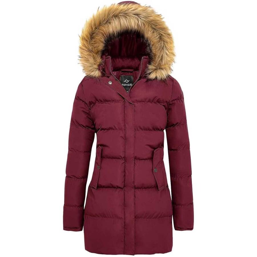 

Куртка Farvalue Women's Winter Coat Thicken Puffer, темно-красный