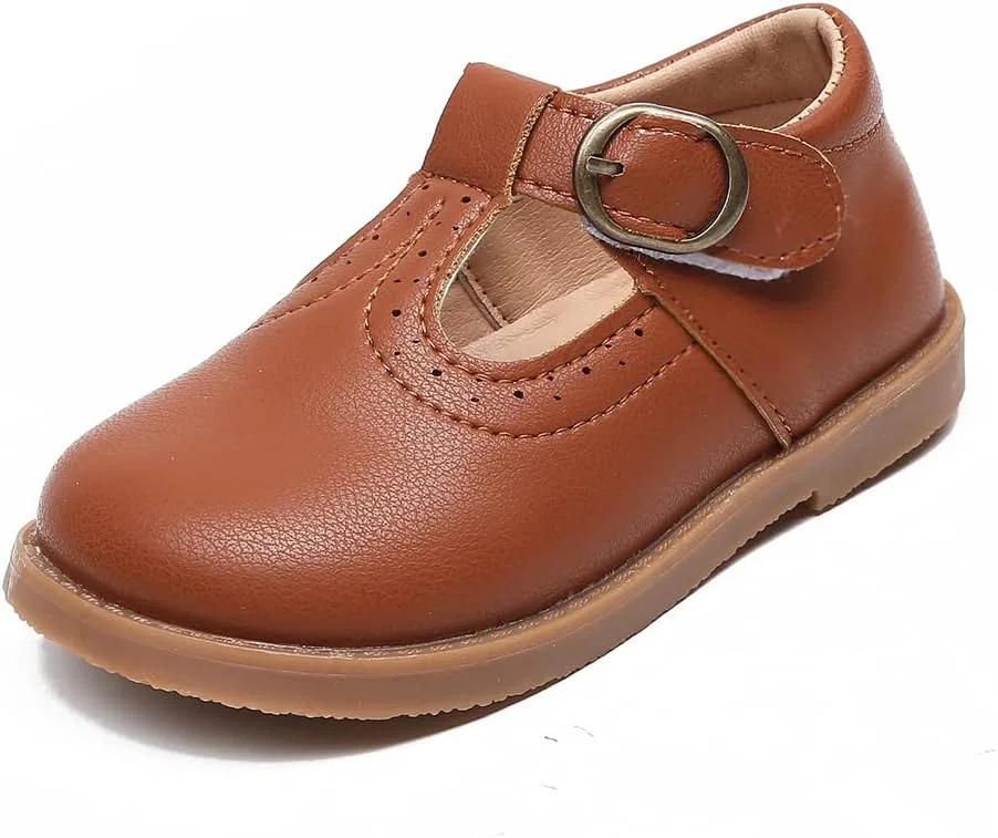 Детские туфли для девочек с Т-образным ремешком Classic Dress Flats Chiximaxu, Brown
