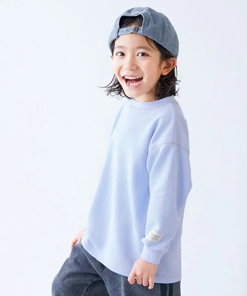 Детский лонгслив из вафли с принтом, модель Choose Plain & Allover Design, devirock, Blue